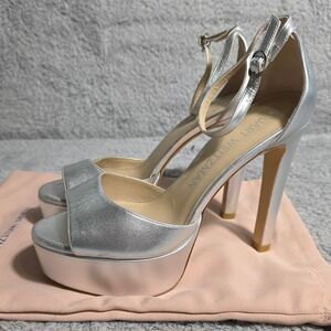 Stuart Weitzman Discoplatform Silver Platform Ankle Strap Heels Women's 9.5